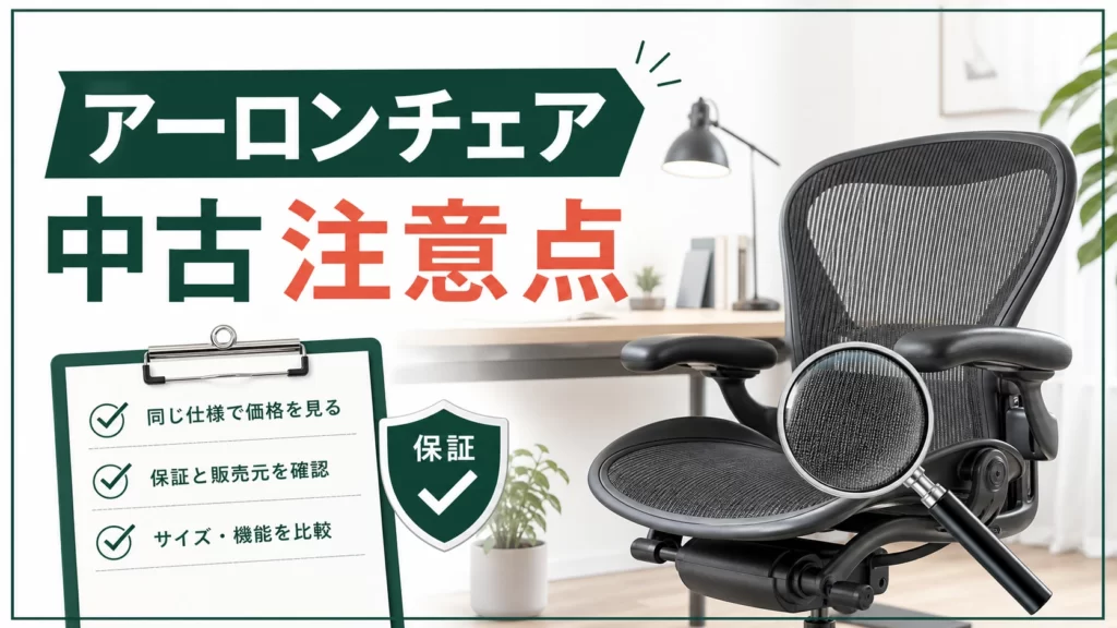 アーロンチェア中古の注意点と保証・状態確認を示す記事アイキャッチ