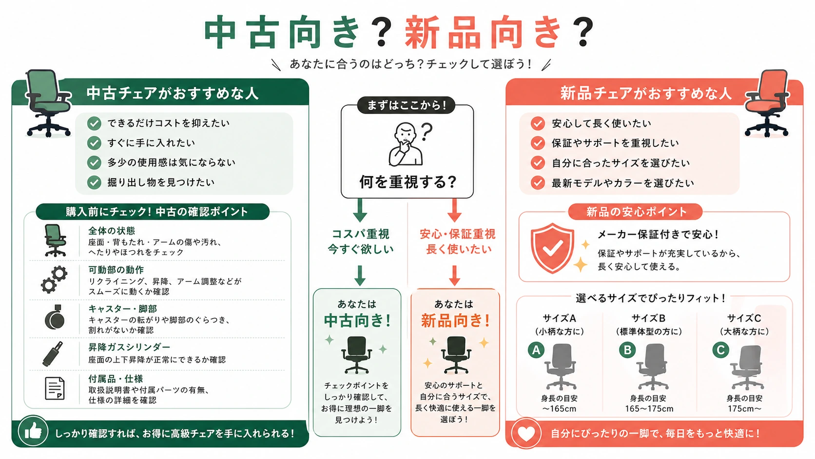 アーロンチェア中古向きの人と新品向きの人の分岐図解