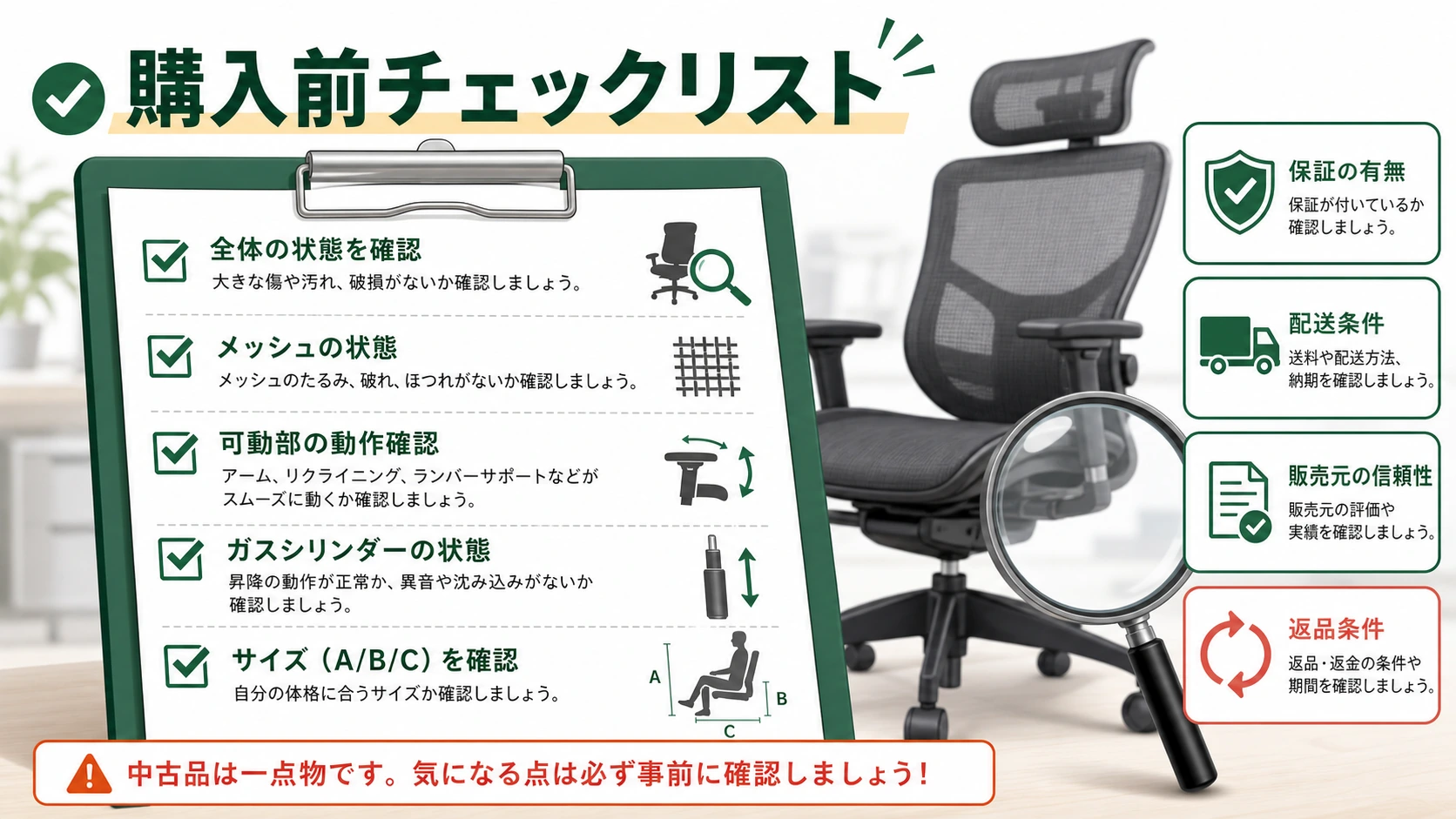 アーロンチェア中古購入前チェックリストの図解