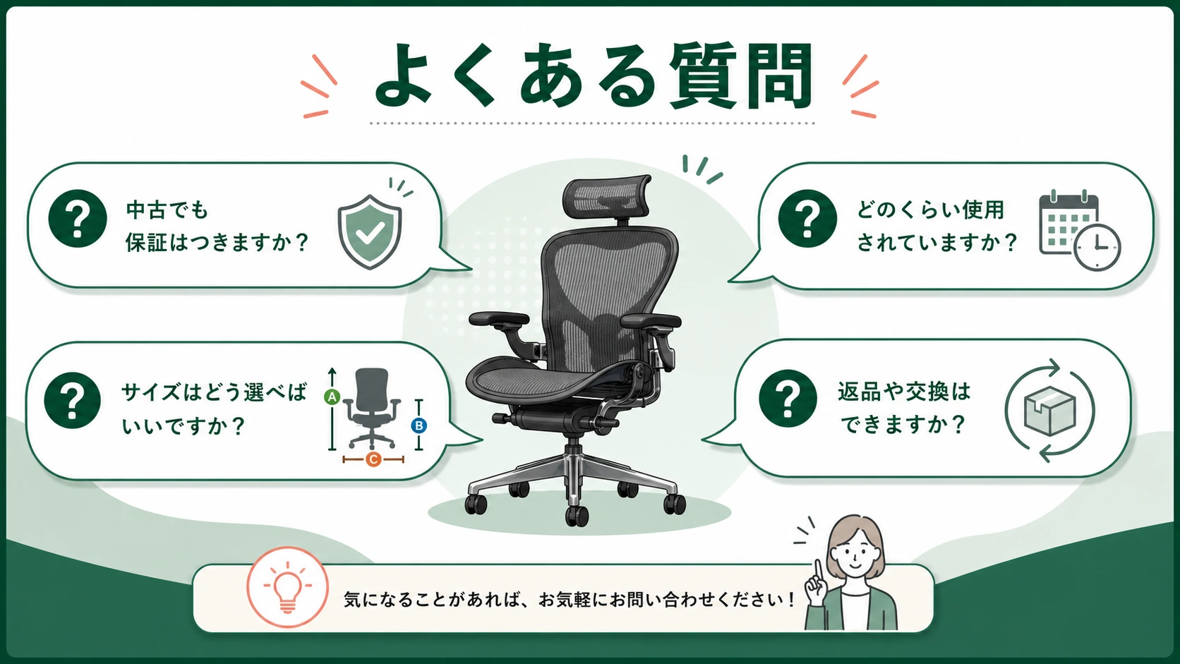 アーロンチェア中古の注意点に関するよくある質問の図解
