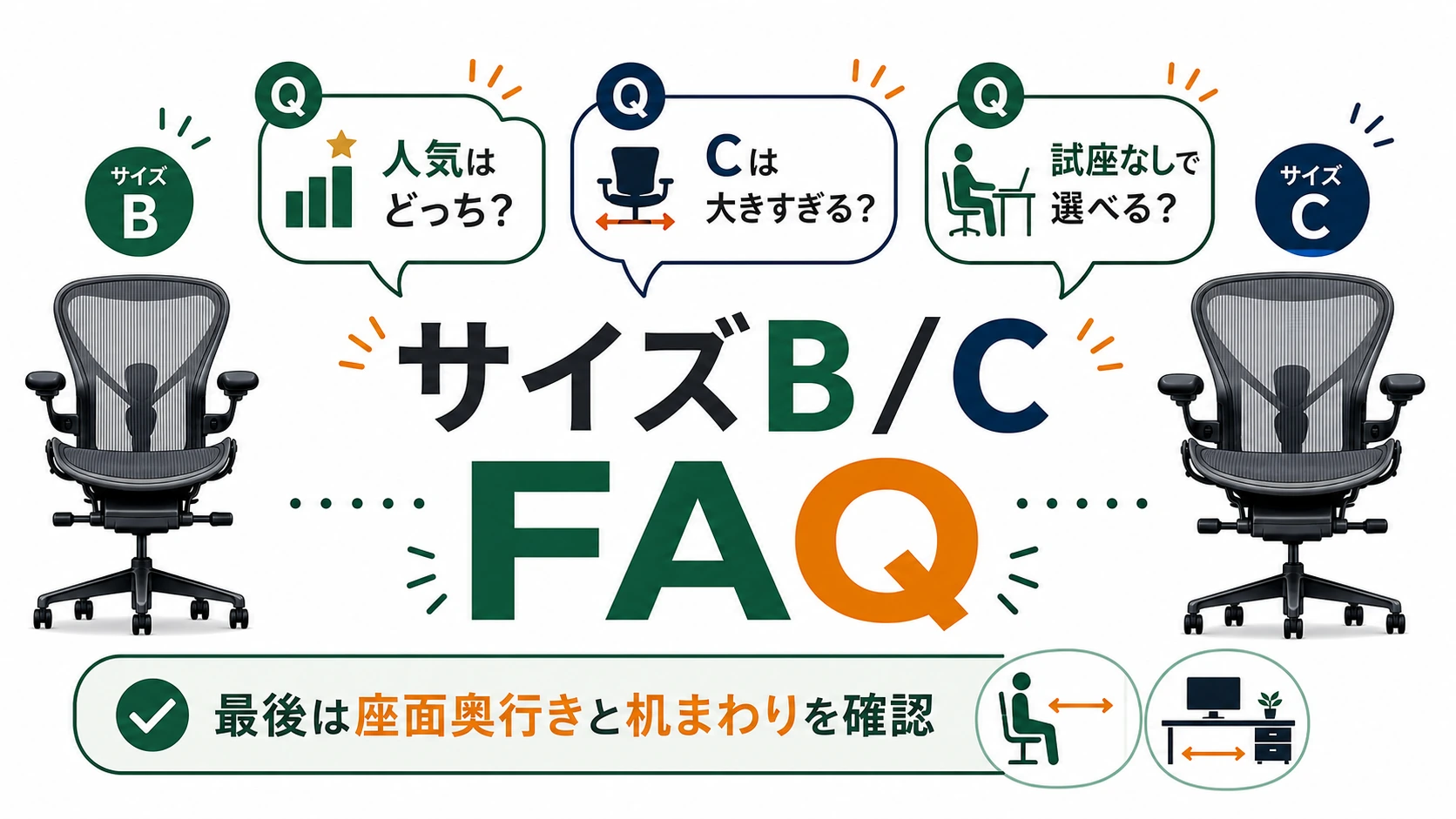 アーロンチェア サイズBとCに関するよくある質問の図解