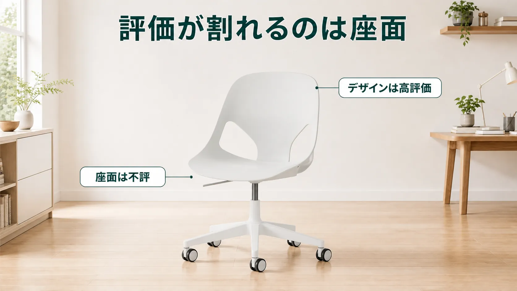 ハーマンミラー ゼフチェアの評判がデザインと座面の硬さで割れることを示す図