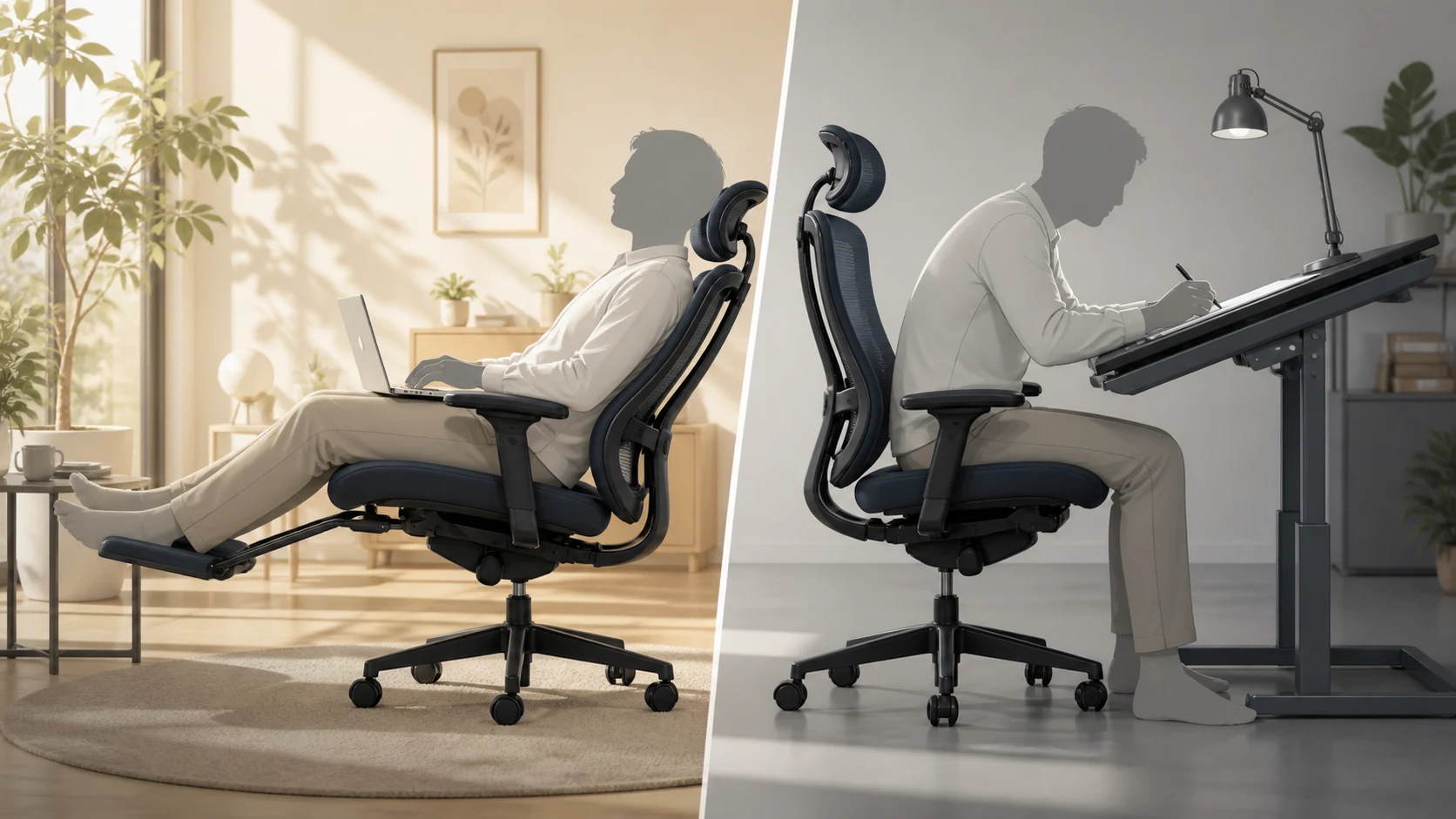 COFO Chair Premium 2が向く姿勢と確認条件を示す概念図