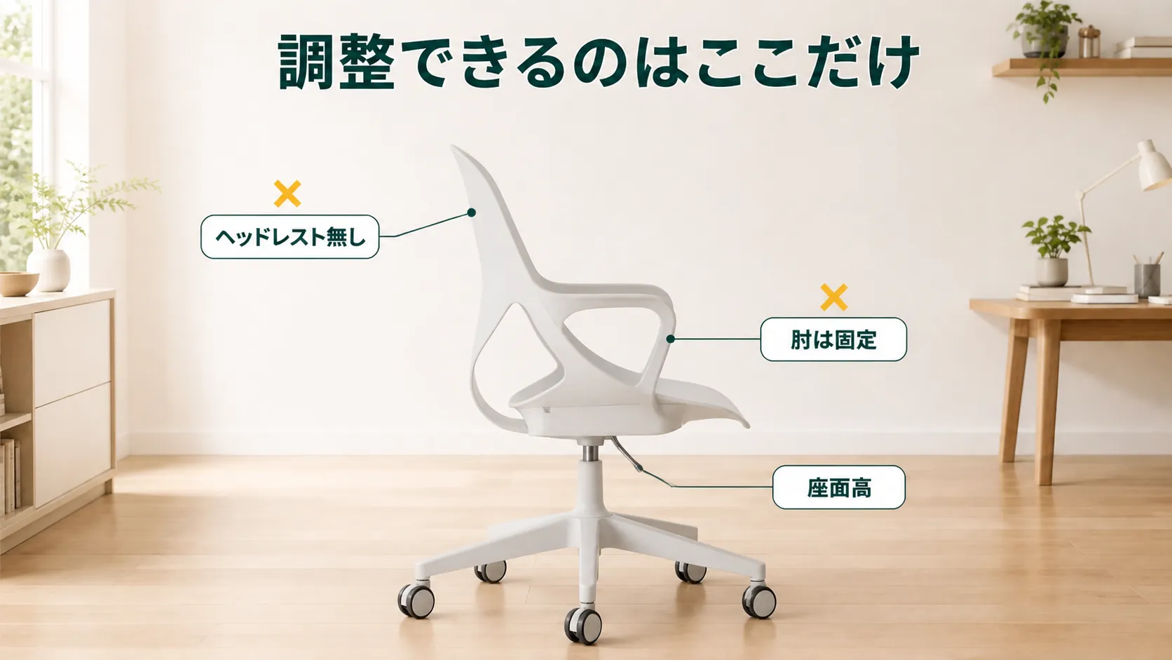 ハーマンミラー ゼフチェアの調整機能が座面高だけであることを示す図