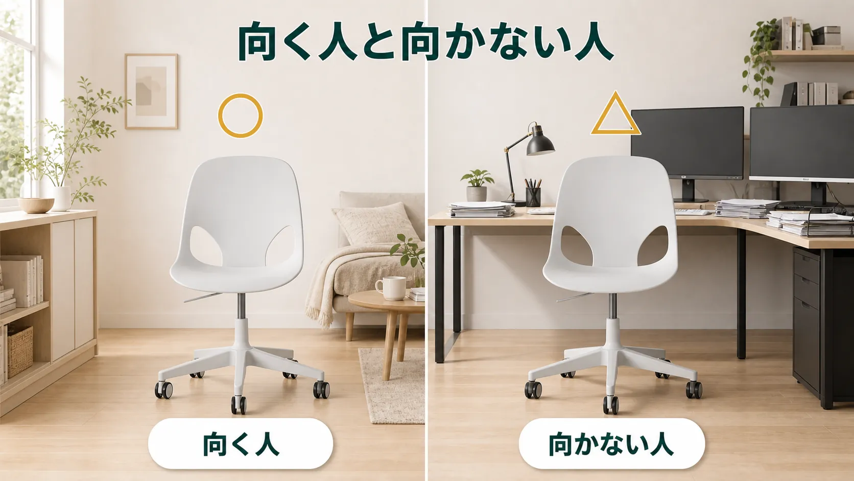 ハーマンミラー ゼフチェアが向く人と向かない人を並べて比べる図
