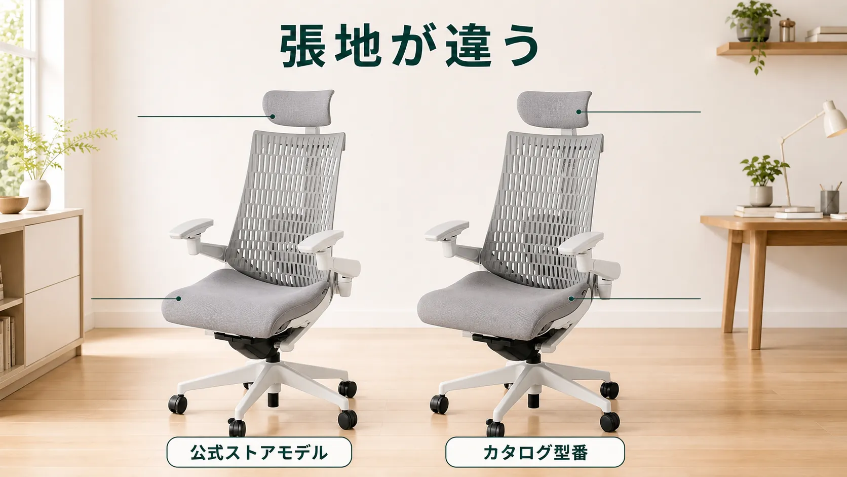 イトーキ アクト2の公式ストアモデルとカタログ型番で張地が違うことを示す図