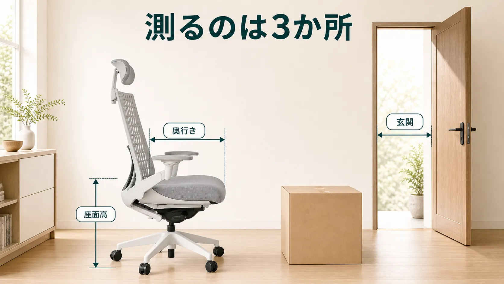 イトーキ アクト2を買う前に測る座面高・座面の奥行き・玄関を示す図