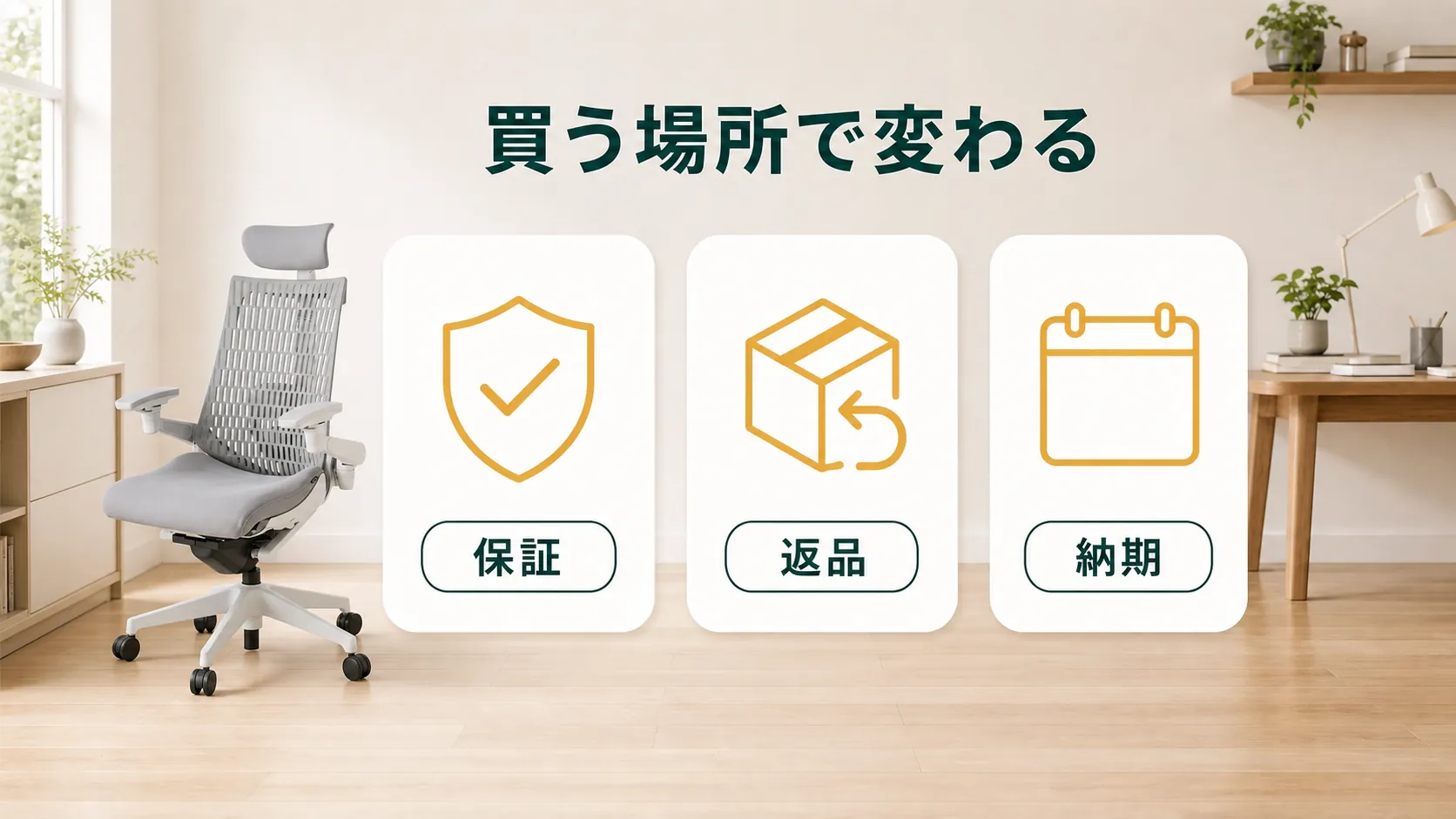 イトーキ アクト2の保証と返品と納期を購入先ごとに比べる図