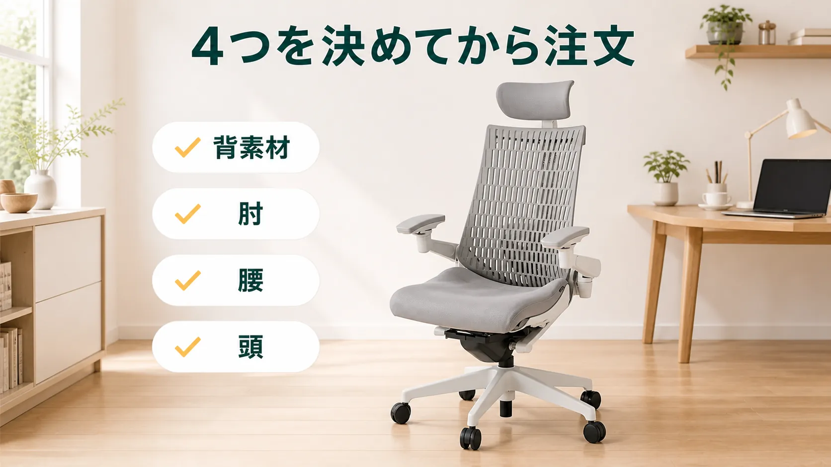 イトーキ アクト2の4つのカスタマイズを決めて注文する流れを示す図